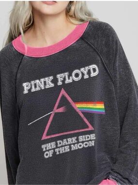 Recycled Karma Black T‑Shirt with Pink Trim - Pink Floyd Logo